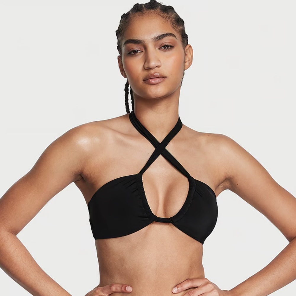 Victoria's Secret Black Crisscross Halter Bikini Top